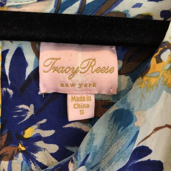 Tracy Reese Resort Silk Size S Floral Cap Sleeve Mini Dress Draped Front Sheath - Picture 4 of 11